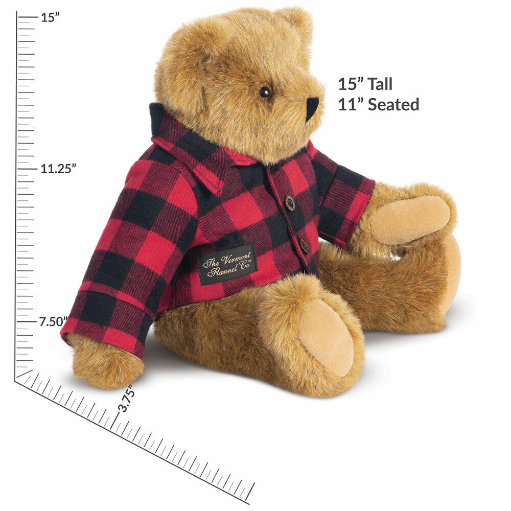 15 In. Vermont Flannel Bear, Red Buffalo Plaid